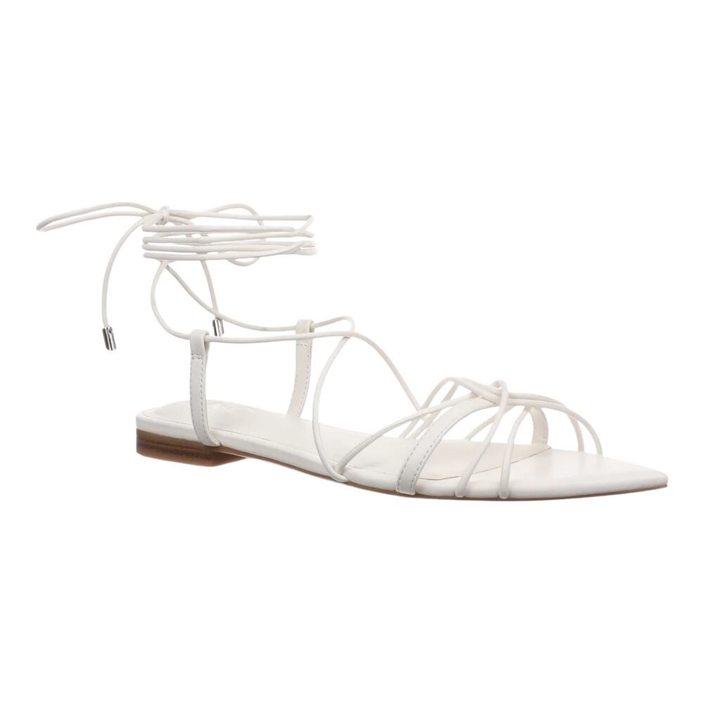 INC Women's Kharmaa Ankle Wrap Flat Sandals White Size 8